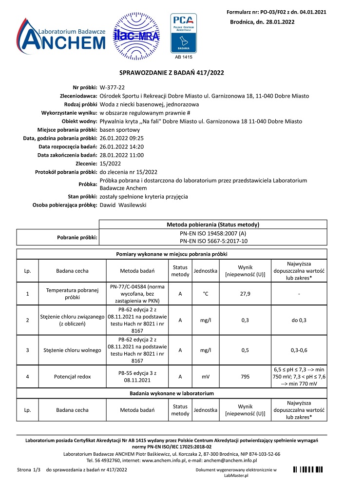 W 377 22 Sprawozdanie F 02 Woda basenowa woda ciepła 417 2022 1