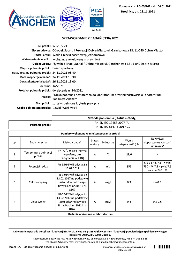 W 5105 21 Sprawozdanie F 02 Woda basenowa woda ciepła 6336 2021 1